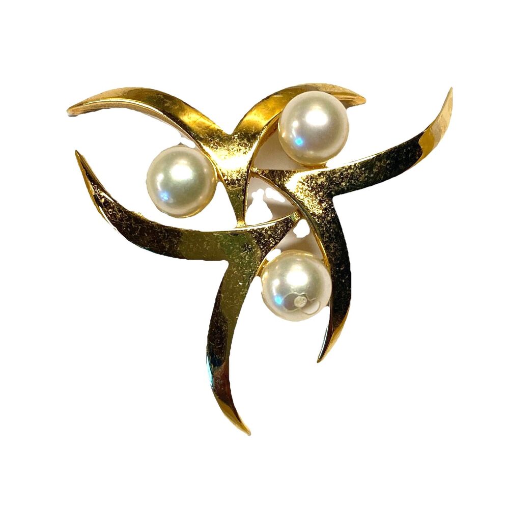 Vintage Majorca Pearl Brooch Gold Toned Abstract Design Brooch